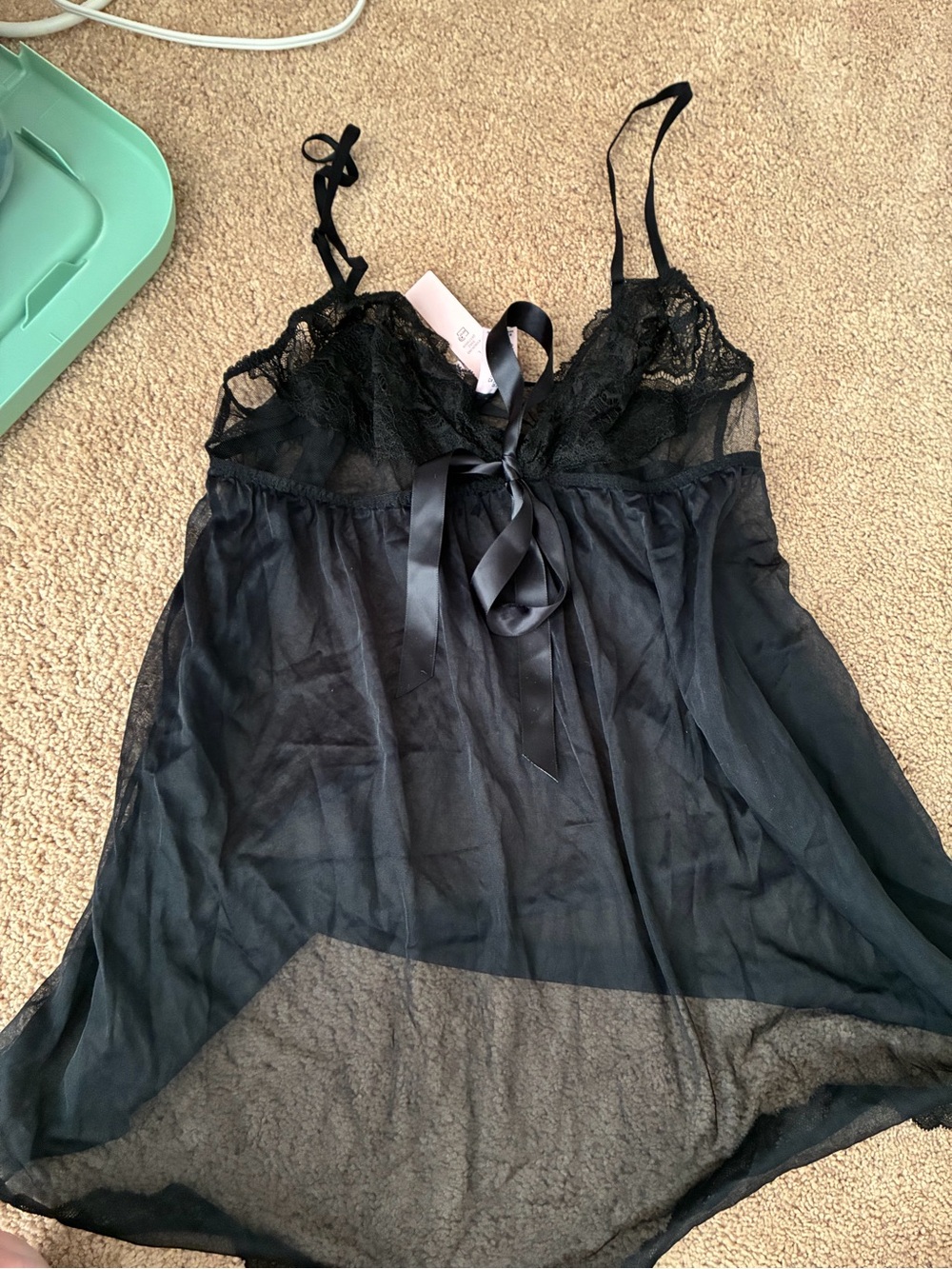 Victoria's Secret Black Sheer Lace Babydoll Chemise